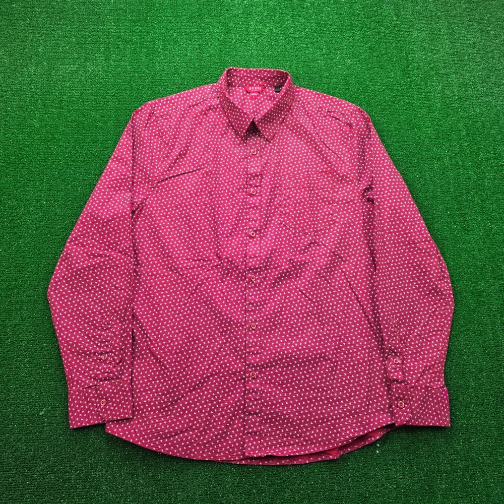 Guess Los Angeles Shirt‎ Mens Large Slim Red Floral Micro Print Button Up
